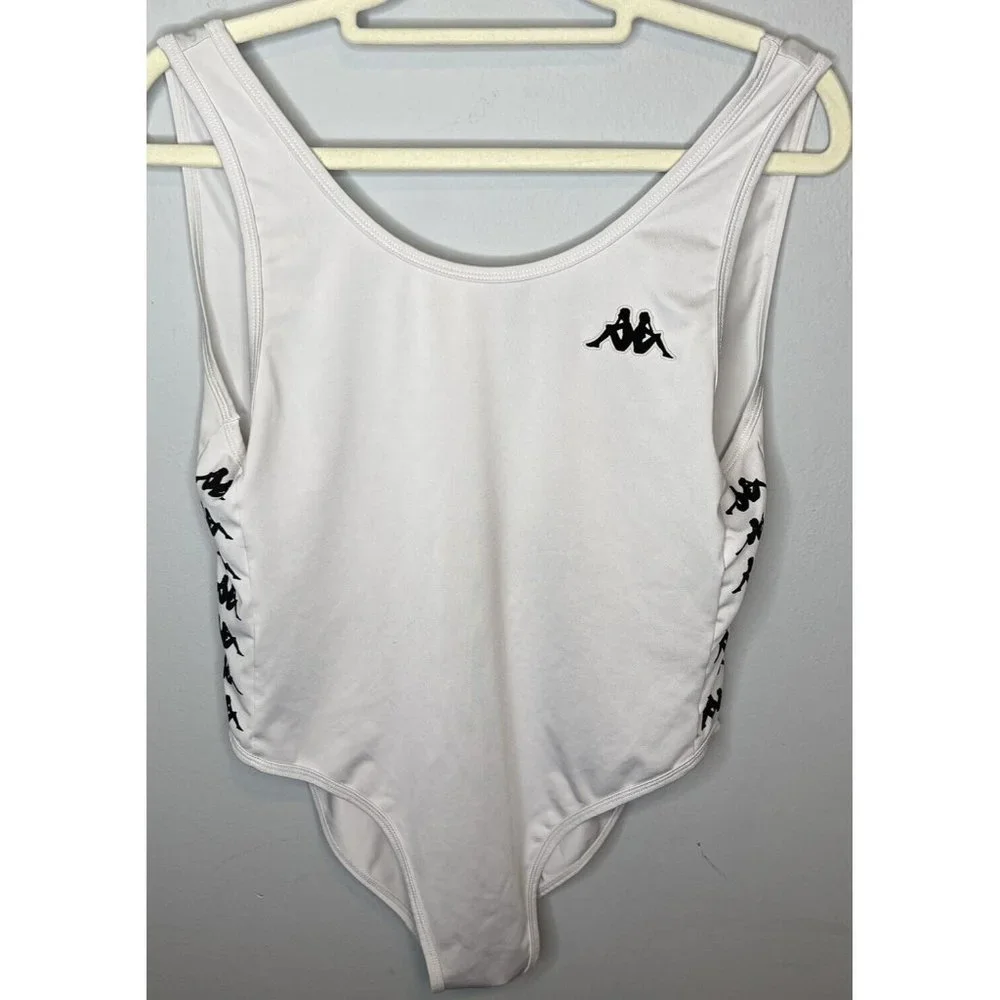 Kappa Bodysuit Women’s Medium White Black Top Low Back Sleeveless Shirt - Picture 1 of 6